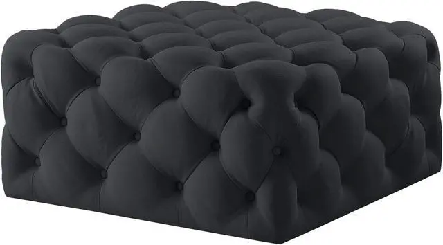 Alt view image 2 of 7 - Inspired Home Dustin Cocktail Ottoman - Tufted Allover | Castered Legs, Black Linen