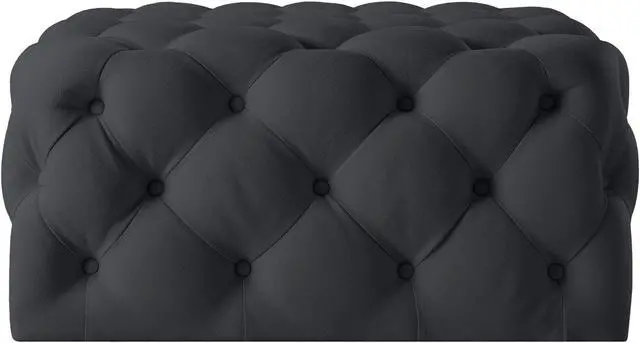 Alt view image 3 of 7 - Inspired Home Dustin Cocktail Ottoman - Tufted Allover | Castered Legs, Black Linen