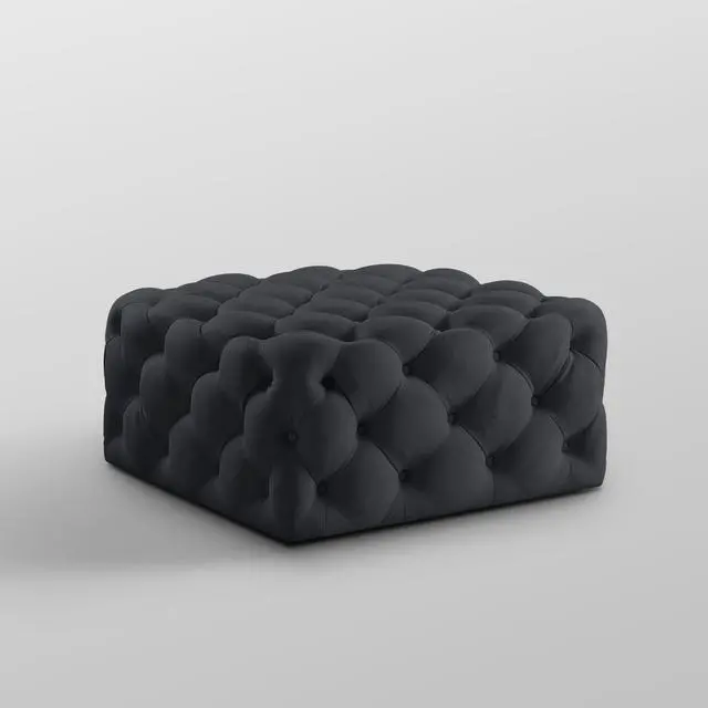 Alt view image 4 of 7 - Inspired Home Dustin Cocktail Ottoman - Tufted Allover | Castered Legs, Black Linen