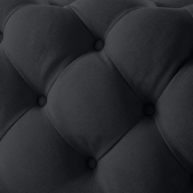 Alt view image 6 of 7 - Inspired Home Dustin Cocktail Ottoman - Tufted Allover | Castered Legs, Black Linen