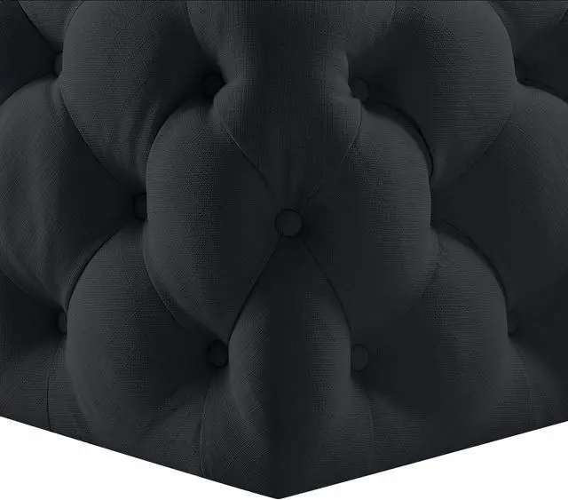 Alt view image 5 of 7 - Inspired Home Dustin Cocktail Ottoman - Tufted Allover | Castered Legs, Black Linen