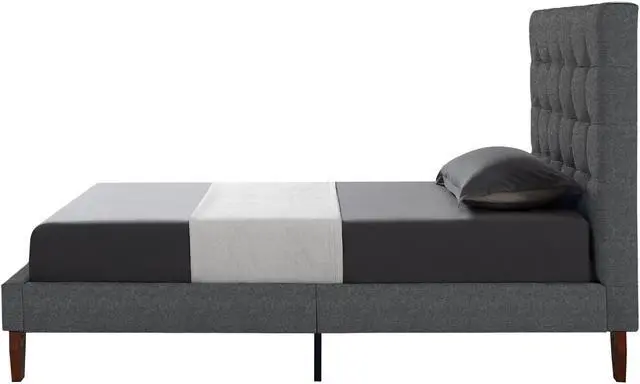 Main image of Georges Grey Linen Platform Bedframe - Full Size | Button Tufted | Upholstered | Modern and Contemporary | Inspired Home