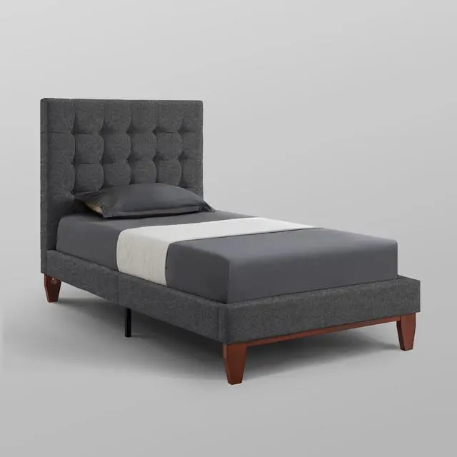 Alt view image 3 of 7 - Georges Grey Linen Platform Bedframe - Full Size | Button Tufted | Upholstered | Modern and Contemporary | Inspired Home