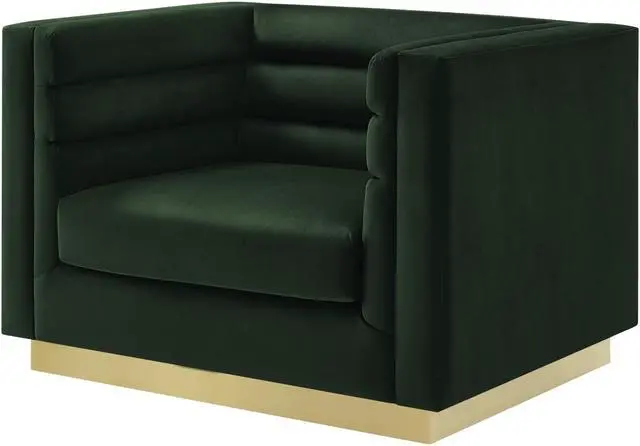 Alt view image 5 of 6 - Inspired Home Khyree Club Chair - Upholstered | Gold Base, Square Arms, Hunter Green Velvet