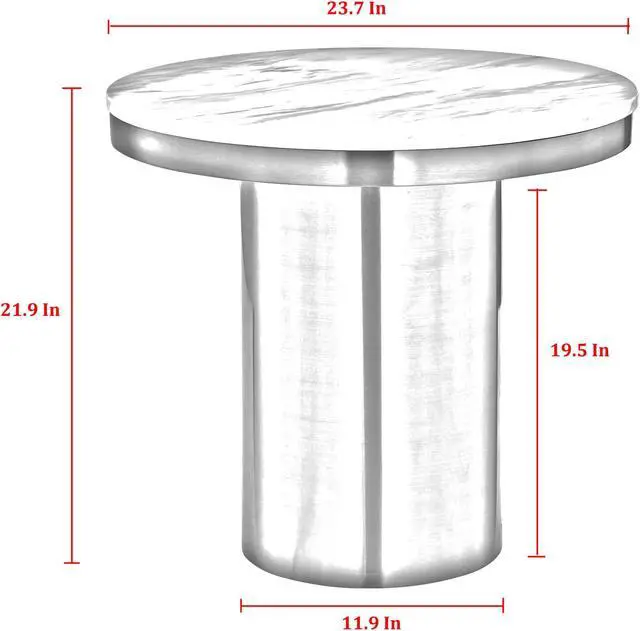 Alt view image 6 of 6 - Inspired Home Mckinlee End Table - Stainless Steel Pedestal | Natural Marble Stone, White/Gold