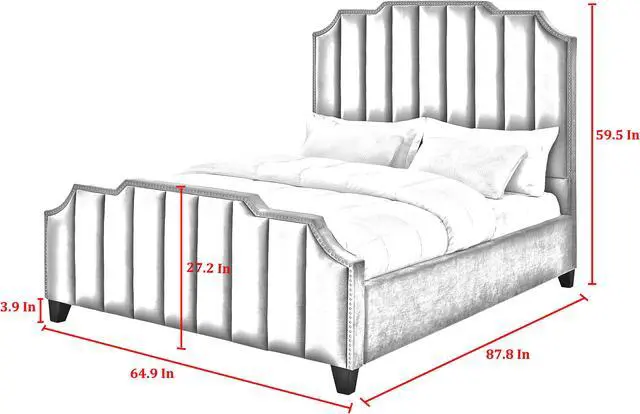 Alt view image 6 of 6 - Inspired Home Lotus Platform Bed - Upholstered | Channel Tufted, Footboard, Slats Included, Navy Velvet
