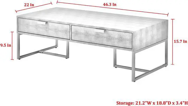 Alt view image 7 of 7 - Nicole Miller Calum Coffee Table - 2 Drawers | Brushed Gold Base and Handles, Cream White/Gold Faux Shagreen