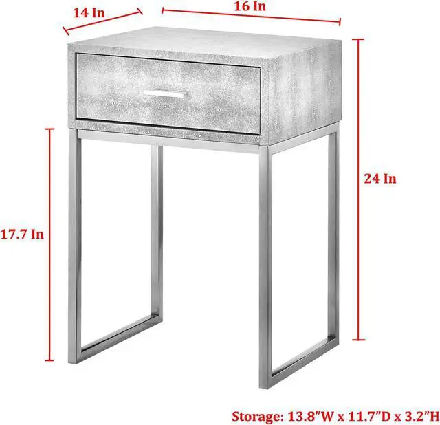 Alt view image 7 of 7 - Nicole Miller Calum End Table - 1 Drawer | Brushed Gold Base and a Handle, Grey/Gold Faux Shagreen