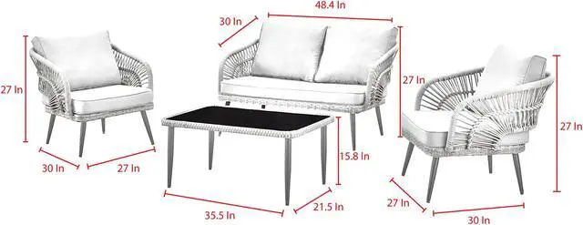 Alt view image 7 of 7 - Inspired Home Yessenia Patio Conversation Set - Set Includes: 1 Loveseat (2-Seater), 2 Armchairs, 1 Coffee Table | Indoor, Outdoor, Removable and Washable Cushions, Teak