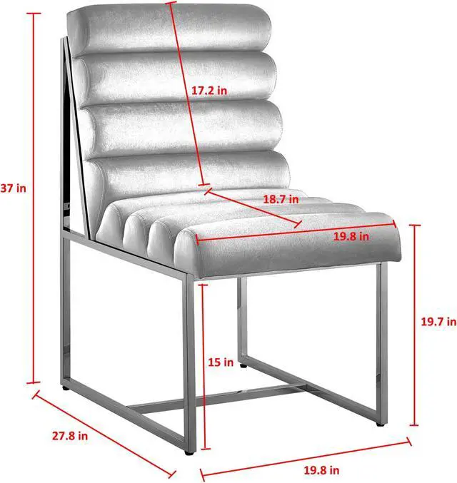Alt view image 7 of 7 - Inspired Home Lora Dining Chair - Upholstered, Stainless Steel Frame | Channel Tufted, Grey/Gold Velvet