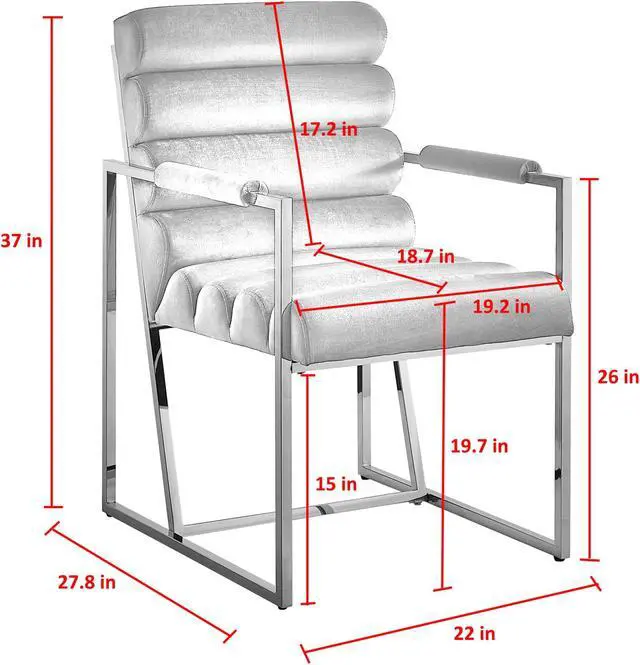 Alt view image 6 of 6 - Inspired Home Lora Dining Chair - Upholstered, Stainless Steel Frame | Channel Tufted, Grey/Chrome PU Leather