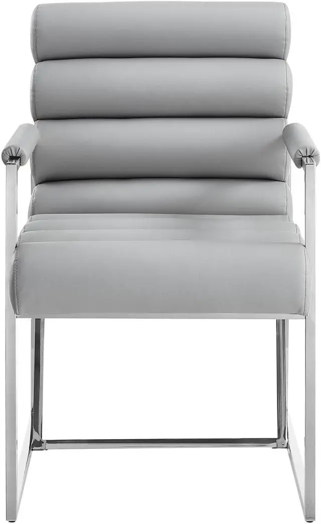 Alt view image 2 of 6 - Inspired Home Lora Dining Chair - Upholstered, Stainless Steel Frame | Channel Tufted, Grey/Chrome PU Leather