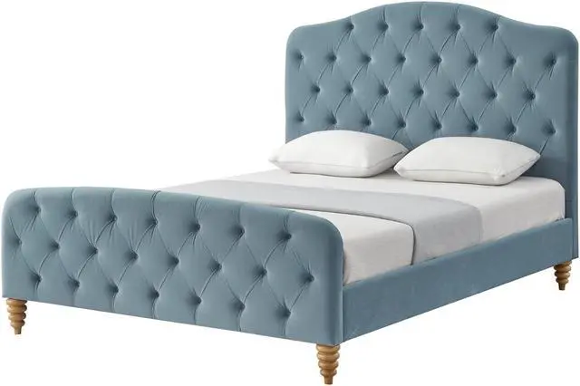 Alt view image 6 of 7 - Rustic Manor Rodolfo Bed - Diamond Tufted Headboard and Footboard | Upholstered, Light Blue Velvet