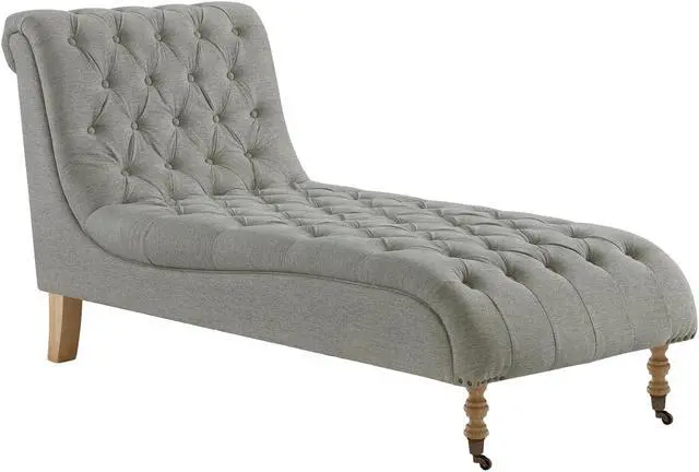 Alt view image 5 of 6 - Rustic Manor Melani Chaise Lounge - Button Tufted | Front Wheel Casters, Grey Linen