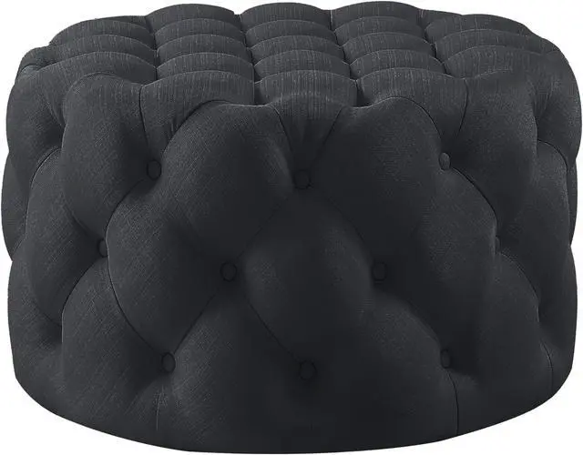 Alt view image 2 of 5 - Inspired Home Jenelle Cocktail Ottoman - Tufted Allover | Castered Legs, Black Linen