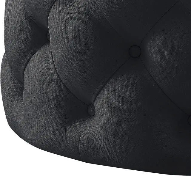 Alt view image 4 of 5 - Inspired Home Jenelle Cocktail Ottoman - Tufted Allover | Castered Legs, Black Linen