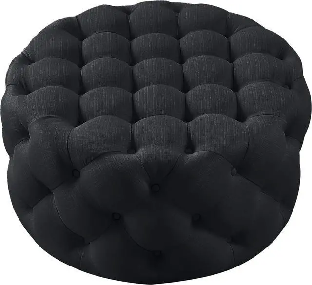 Alt view image 3 of 5 - Inspired Home Jenelle Cocktail Ottoman - Tufted Allover | Castered Legs, Black Linen