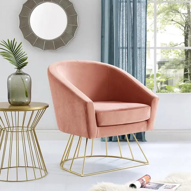 Main image of Lola Blush Velvet Accent Chair - Gold Metal Base | Barrel Shaped Back | Upholstered Button Tufted | Inspired Home