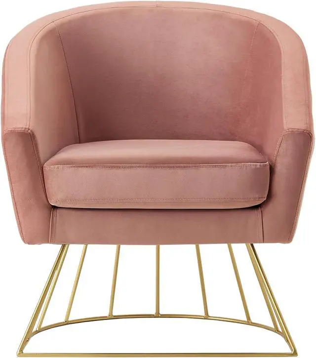 Alt view image 2 of 7 - Lola Blush Velvet Accent Chair - Gold Metal Base | Barrel Shaped Back | Upholstered Button Tufted | Inspired Home
