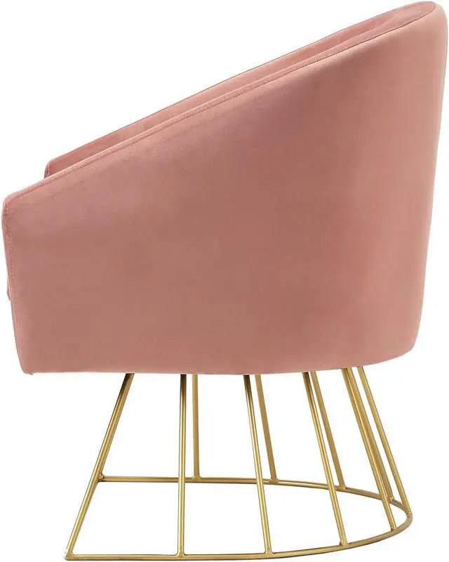 Alt view image 3 of 7 - Lola Blush Velvet Accent Chair - Gold Metal Base | Barrel Shaped Back | Upholstered Button Tufted | Inspired Home