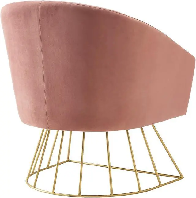 Alt view image 4 of 7 - Lola Blush Velvet Accent Chair - Gold Metal Base | Barrel Shaped Back | Upholstered Button Tufted | Inspired Home
