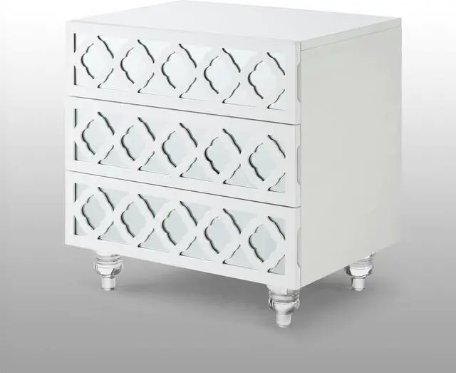 Alt view image 3 of 7 - Sonia White Glossy Mirrored Nightstand - 3-drawer | Side Table | Modern | Lucite Acrylic Legs | Inspired Home