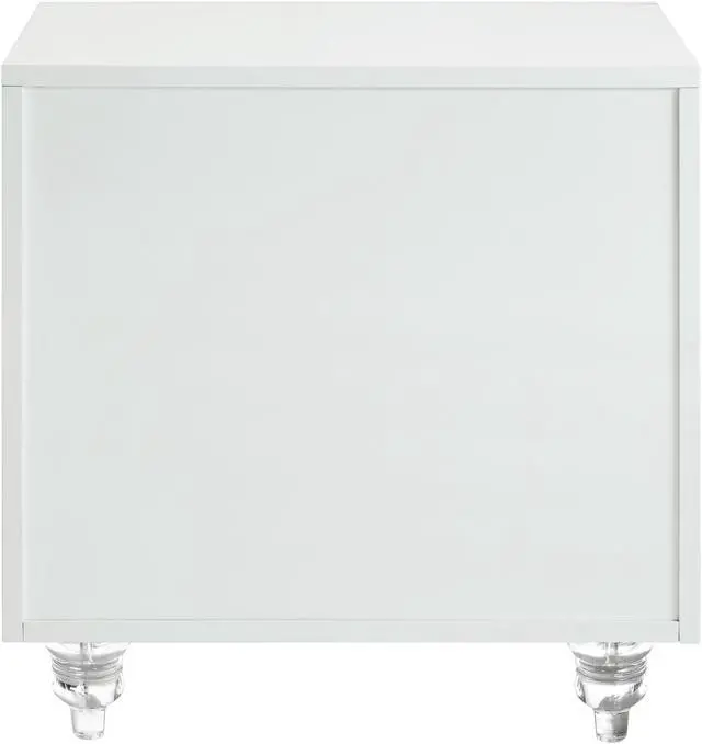 Alt view image 4 of 7 - Sonia White Glossy Mirrored Nightstand - 3-drawer | Side Table | Modern | Lucite Acrylic Legs | Inspired Home