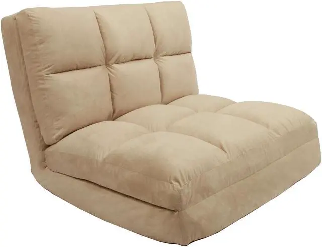 Alt view image 3 of 7 - Loungie Beige Convertible Flip Chair | Micro-Suede | 5-Position Adjustable | Sleeper Dorm Bed Couch Lounger Sofa