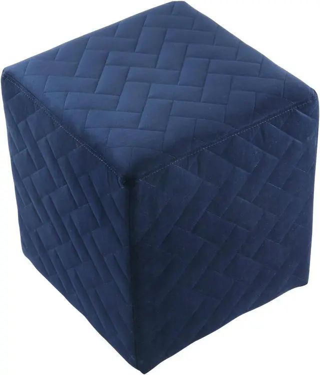 Alt view image 3 of 4 - Dominic Blue Velvet Cube Ottoman - Quilted | Upholstered | Living Room, Entryway, Bedroom | Inspired Home