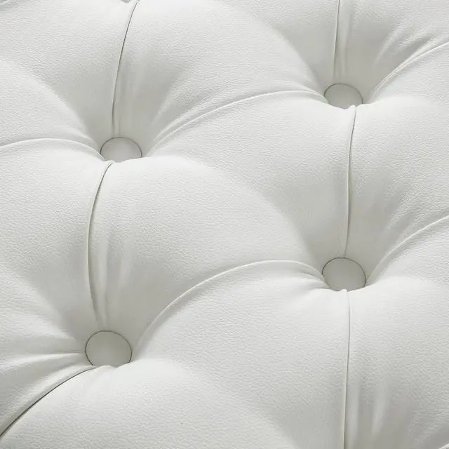 Alt view image 5 of 6 - Spade White PU Leather Ottoman - Oversized | Button Tufted | Nailhead Trim | Acrylic Legs | Inspired Home