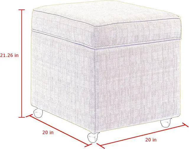 Alt view image 7 of 7 - Elton Light Grey Linen Cube Ottoman - Hidden Storage | Castered Legs | Modern and Contemporary | Inspired Home