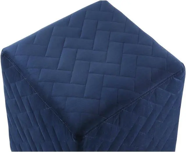 Alt view image 4 of 4 - Dominic Blue Velvet Cube Ottoman - Quilted | Upholstered | Living Room, Entryway, Bedroom | Inspired Home