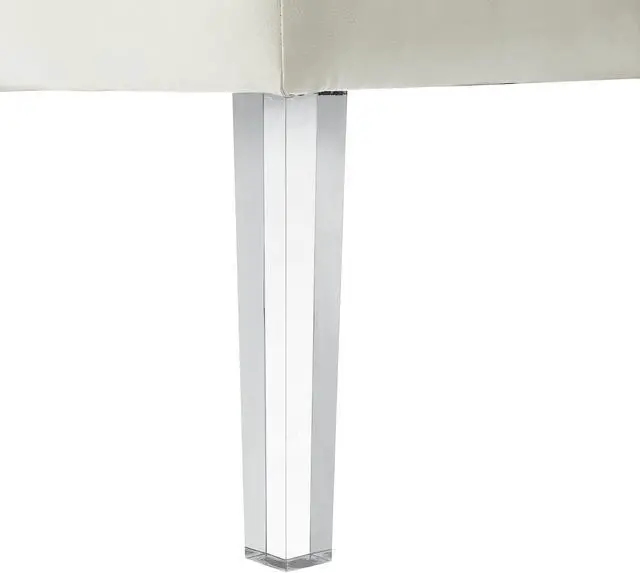 Alt view image 4 of 6 - Spade White PU Leather Ottoman - Oversized | Button Tufted | Nailhead Trim | Acrylic Legs | Inspired Home