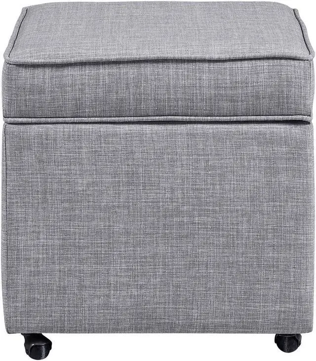 Alt view image 4 of 7 - Elton Light Grey Linen Cube Ottoman - Hidden Storage | Castered Legs | Modern and Contemporary | Inspired Home