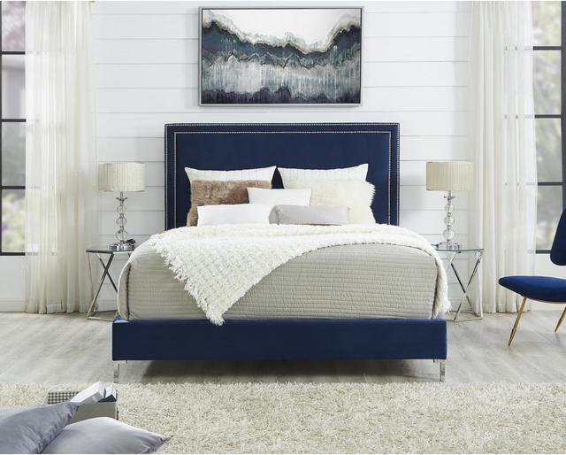 Main image of Mansfield Blue Velvet Platform Bedframe - King Size | Nailhead Trim | Modern and Contemporary | Inspired Home