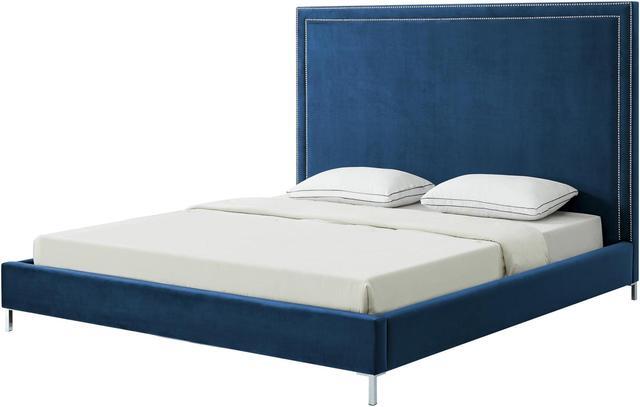 Alt view image 2 of 7 - Mansfield Blue Velvet Platform Bedframe - King Size | Nailhead Trim | Modern and Contemporary | Inspired Home