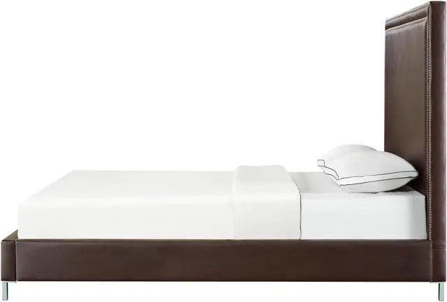 Alt view image 4 of 7 - Mansfield Espresso Leather Platform Bedframe - King Size | Nailhead | Modern and Contemporary | Inspired Home