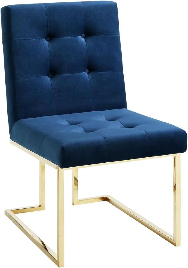 Alt view image 4 of 7 - Rockefellar Navy Blue Velvet Dining Chair - Set of 2 | Armless | Gold Frame | Stainless Steel Legs
