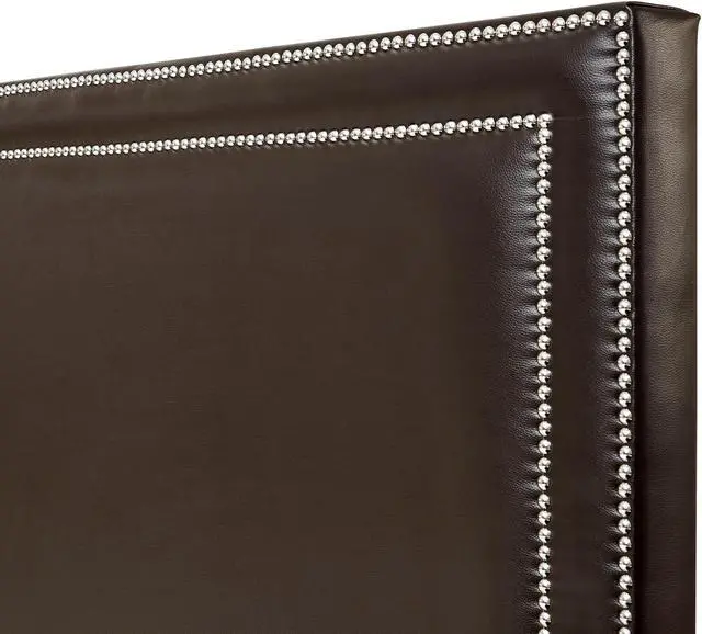 Alt view image 7 of 7 - Mansfield Espresso Leather Platform Bedframe - King Size | Nailhead | Modern and Contemporary | Inspired Home