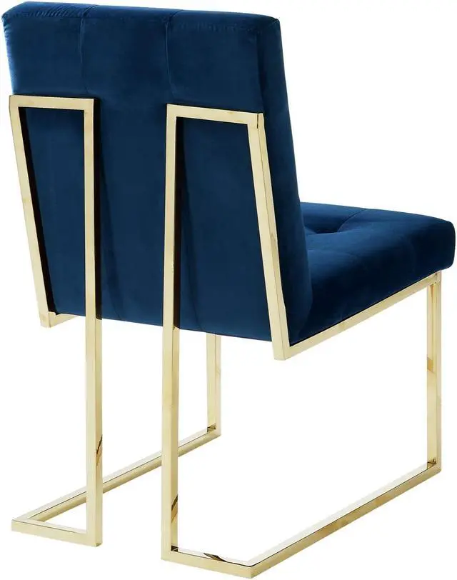 Alt view image 6 of 7 - Rockefellar Navy Blue Velvet Dining Chair - Set of 2 | Armless | Gold Frame | Stainless Steel Legs