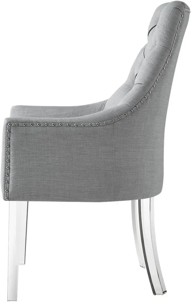 Alt view image 6 of 7 - Natalie Light Grey Dining Chair – Linen | Set of 2 | Button Tufted | Nailhead Trim | Acrylic Legs | Inspired Home