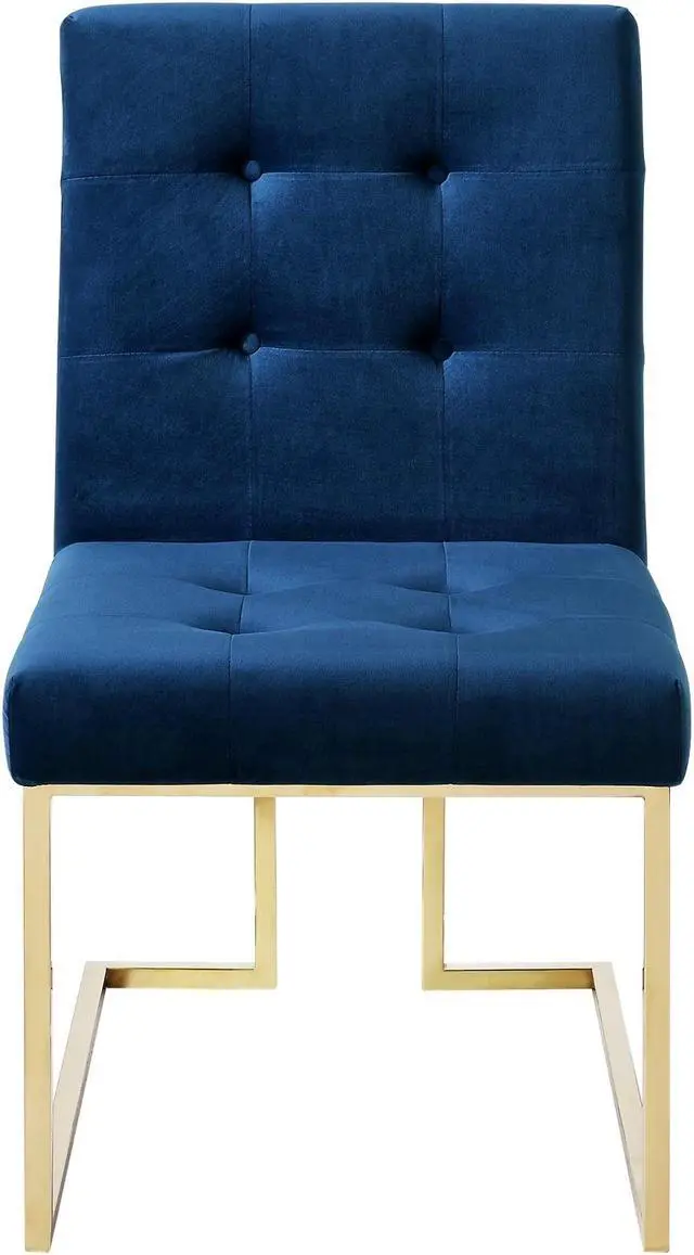 Alt view image 5 of 7 - Rockefellar Navy Blue Velvet Dining Chair - Set of 2 | Armless | Gold Frame | Stainless Steel Legs