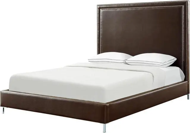 Alt view image 3 of 7 - Mansfield Espresso Leather Platform Bedframe - King Size | Nailhead | Modern and Contemporary | Inspired Home