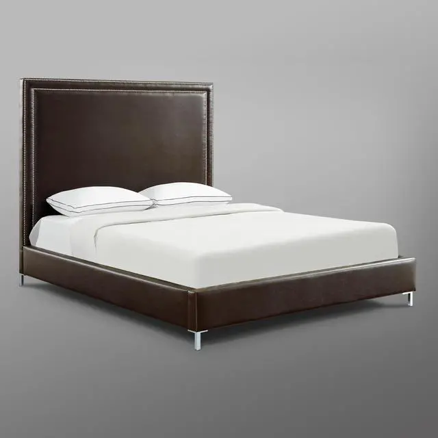 Alt view image 5 of 7 - Mansfield Espresso Leather Platform Bedframe - King Size | Nailhead | Modern and Contemporary | Inspired Home