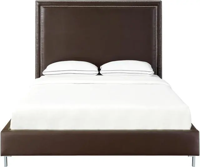 Alt view image 2 of 7 - Mansfield Espresso Leather Platform Bedframe - King Size | Nailhead | Modern and Contemporary | Inspired Home