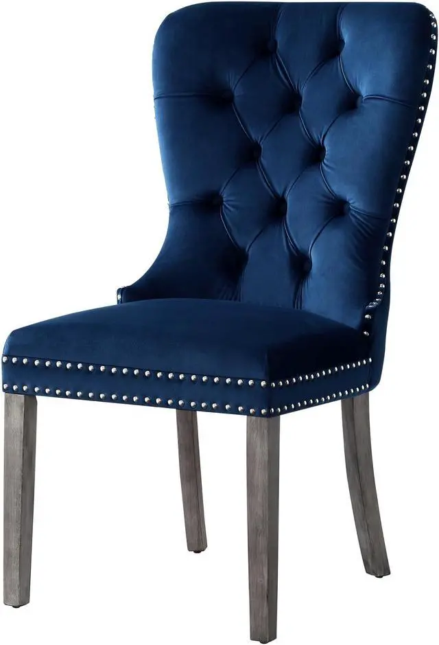 Alt view image 2 of 7 - Duncan Navy Blue Velvet Dining Chair - Set of 2 | Tufted | Ring Handle | Chrome Nailhead Trim
