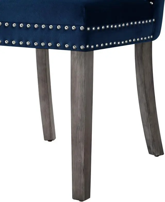 Alt view image 5 of 7 - Duncan Navy Blue Velvet Dining Chair - Set of 2 | Tufted | Ring Handle | Chrome Nailhead Trim