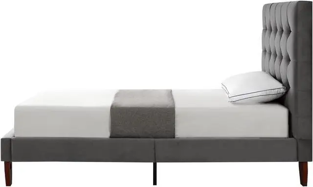 Alt view image 3 of 7 - Georges Grey Velvet Platform Bedframe - Full Size | Button Tufted | Upholstered | Modern and Contemporary | Inspired Home