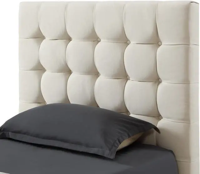 Alt view image 5 of 7 - Georges Beige Linen Platform Bedframe - Full Size | Button Tufted | Upholstered | Modern and Contemporary | Inspired Home