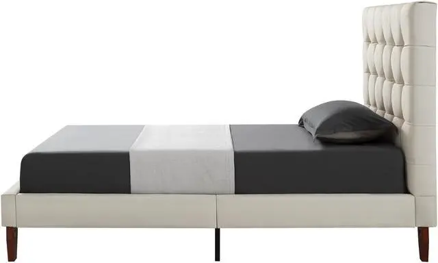 Alt view image 3 of 7 - Georges Beige Linen Platform Bedframe - Full Size | Button Tufted | Upholstered | Modern and Contemporary | Inspired Home